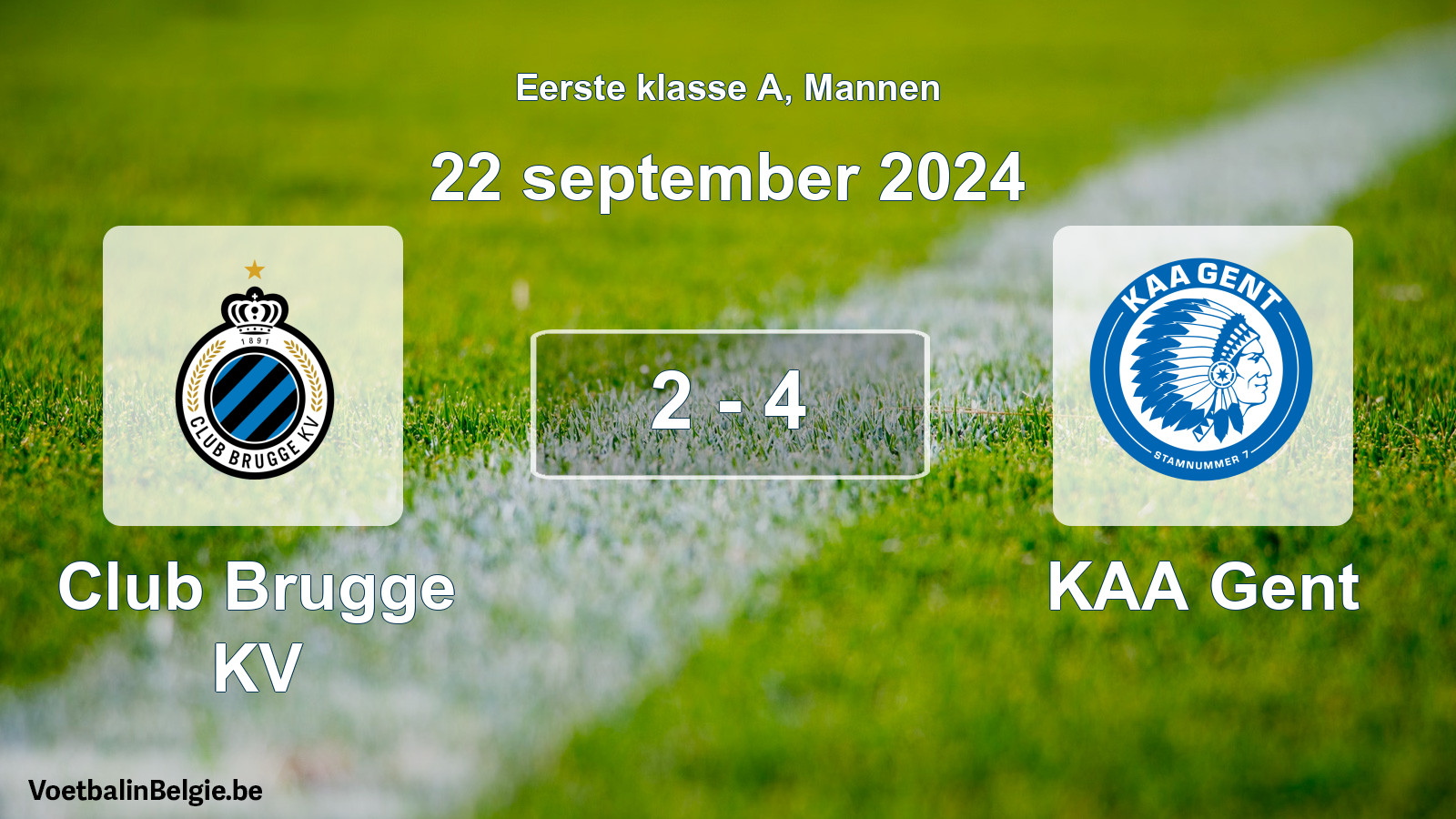 Gespeelde wedstrijd mannenvoetbal: Club Brugge KV - KAA Gent 2 - 4 (22 september 2024)
