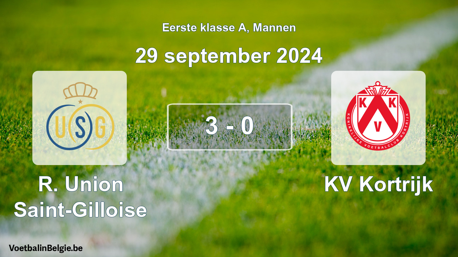 Gespeelde wedstrijd mannenvoetbal: R. Union Saint-Gilloise - KV Kortrijk 3 - 0 (29 september 2024)