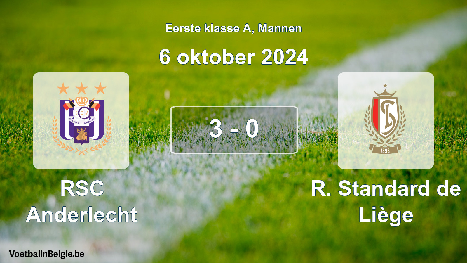 Gespeelde wedstrijd mannenvoetbal: RSC Anderlecht - R. Standard de Liège 3 - 0 (6 oktober 2024)