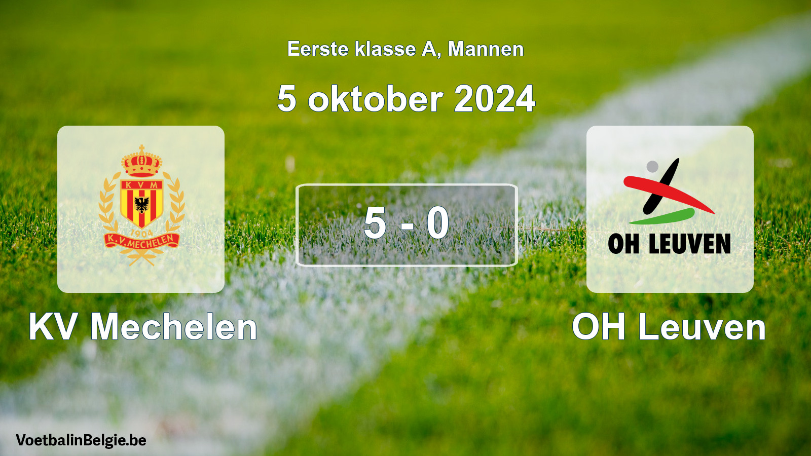 Gespeelde wedstrijd mannenvoetbal: KV Mechelen - OH Leuven 5 - 0 (5 oktober 2024)