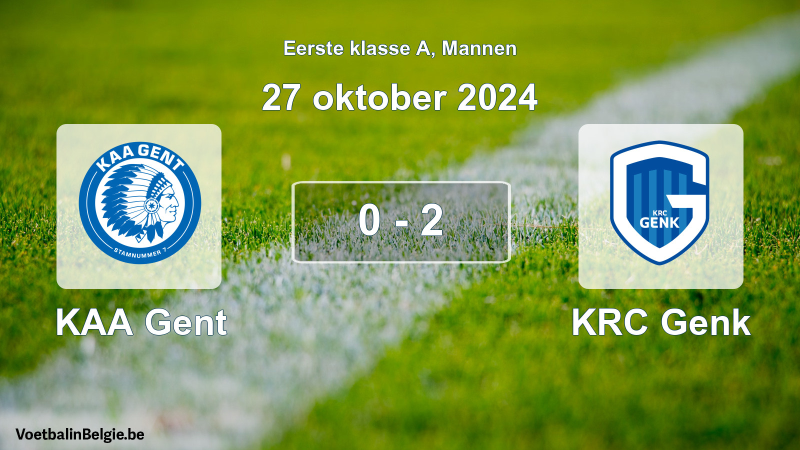Gespeelde wedstrijd mannenvoetbal: KAA Gent - KRC Genk 0 - 2 (27 oktober 2024)