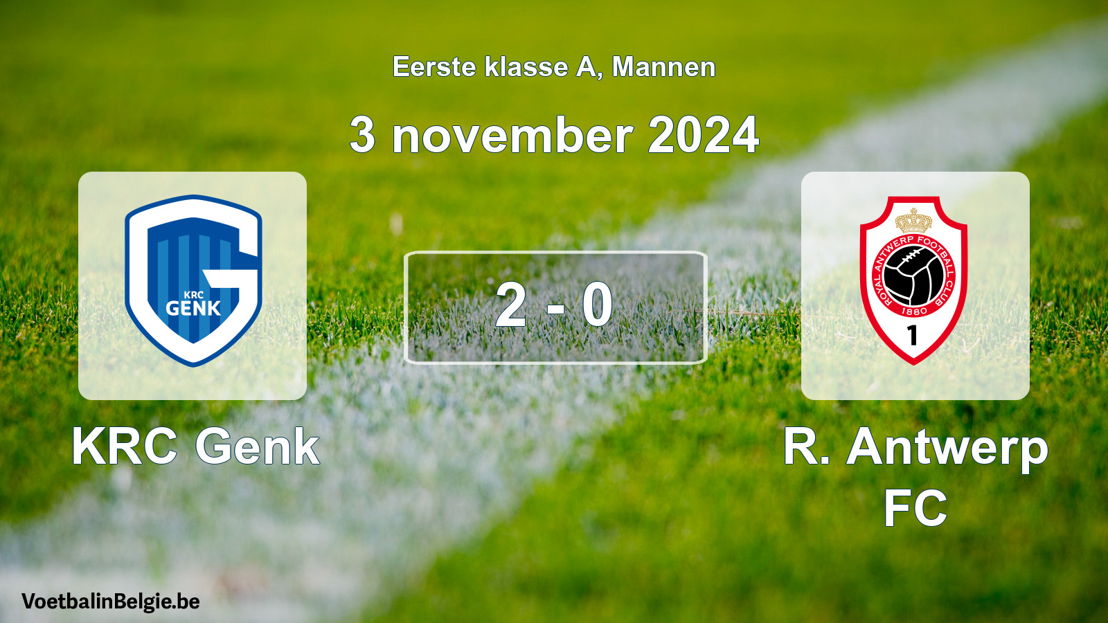 Match joué football hommes: KRC Genk - R Antwerp FC 2 - 0 (3 novembre 2024)
