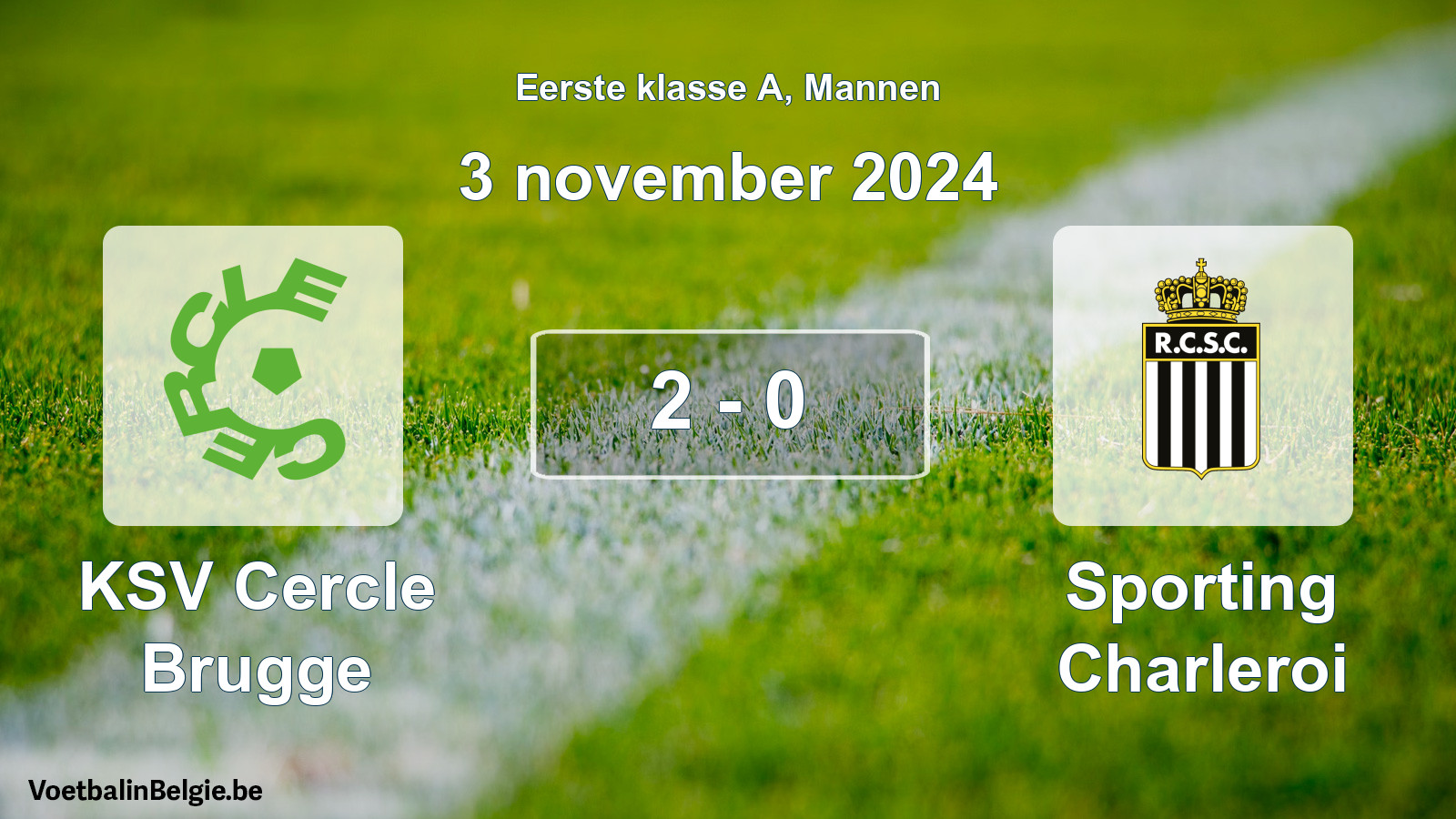 Gespeelde wedstrijd mannenvoetbal: KSV Cercle Brugge - Sporting Charleroi 2 - 0 (3 november 2024)