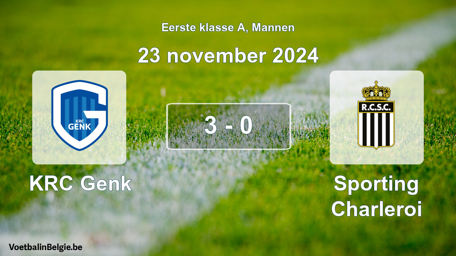 Gespeelde wedstrijd mannenvoetbal: KRC Genk - Sporting Charleroi 3 - 0 (23 november 2024)