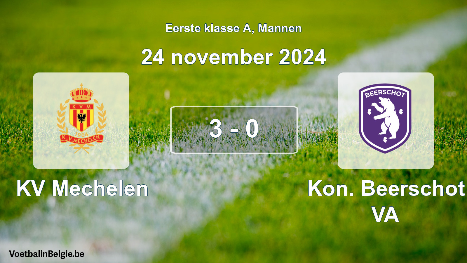 Gespeelde wedstrijd mannenvoetbal: KV Mechelen - Kon. Beerschot VA 3 - 0 (24 november 2024)