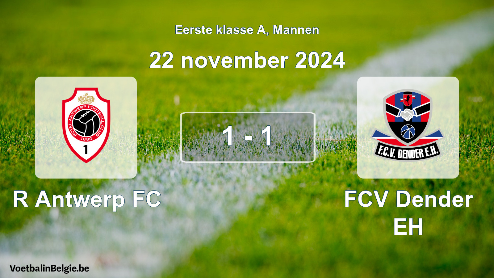 Gespeelde wedstrijd mannenvoetbal: R Antwerp FC - FCV Dender EH 1 - 1 (22 november 2024)