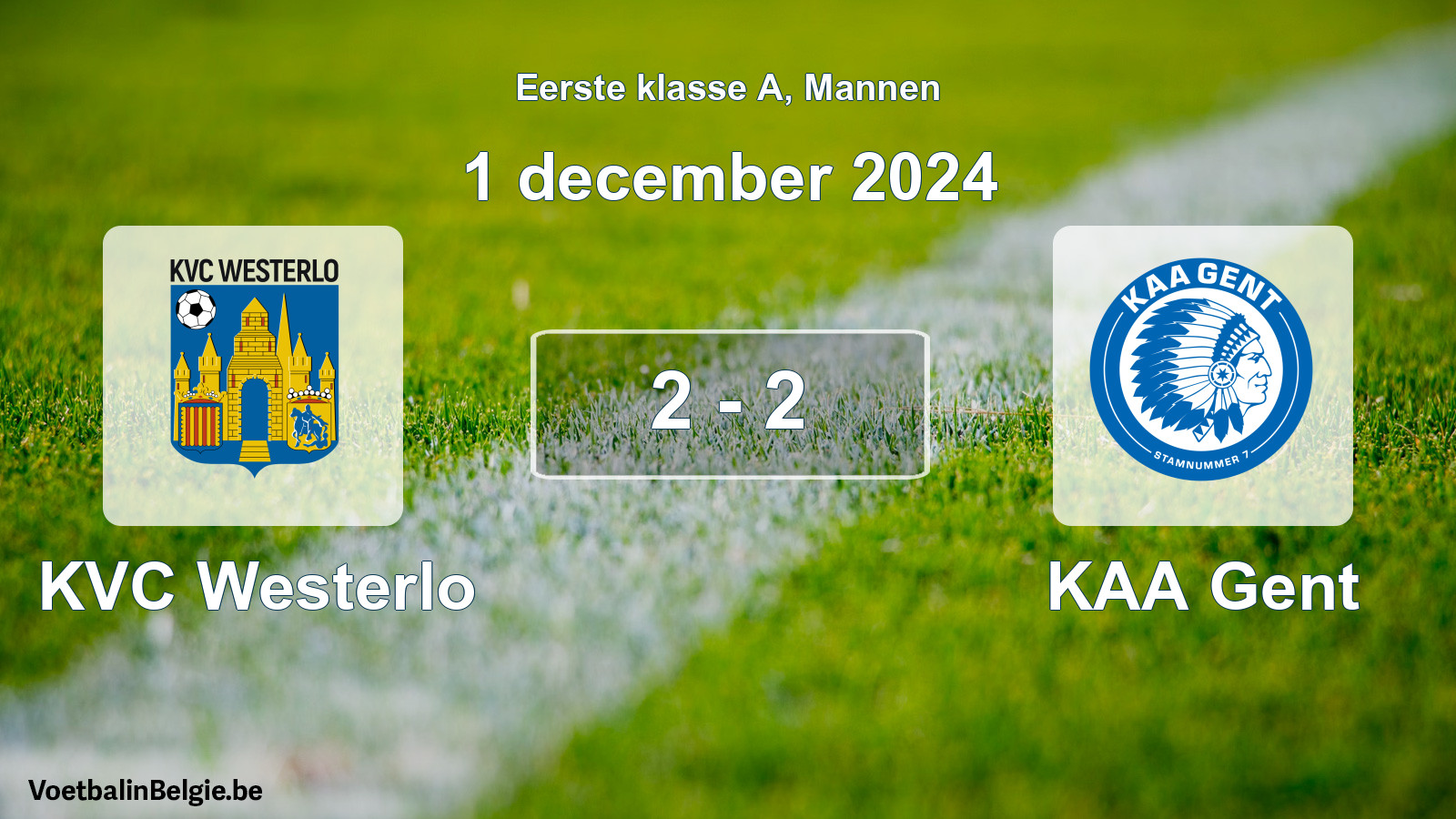 Gespeelde wedstrijd mannenvoetbal: KVC Westerlo - KAA Gent 2 - 2 (1 december 2024)