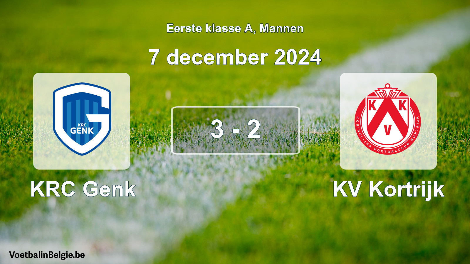 Gespeelde wedstrijd mannenvoetbal: KRC Genk - KV Kortrijk 3 - 2 (7 december 2024)