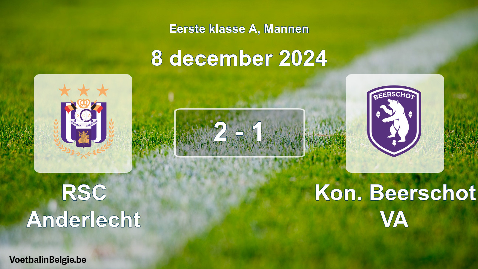 Gespeelde wedstrijd mannenvoetbal: RSC Anderlecht - Kon. Beerschot VA 2 - 1 (8 december 2024)