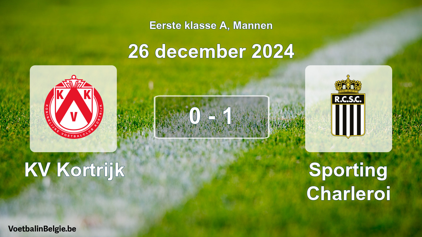 Gespeelde wedstrijd mannenvoetbal: KV Kortrijk - Sporting Charleroi 0 - 1 (26 december 2024)
