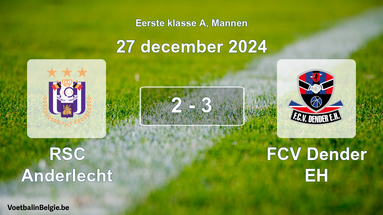 Gespeelde wedstrijd mannenvoetbal: RSC Anderlecht - FCV Dender EH 2 - 3 (27 december 2024)