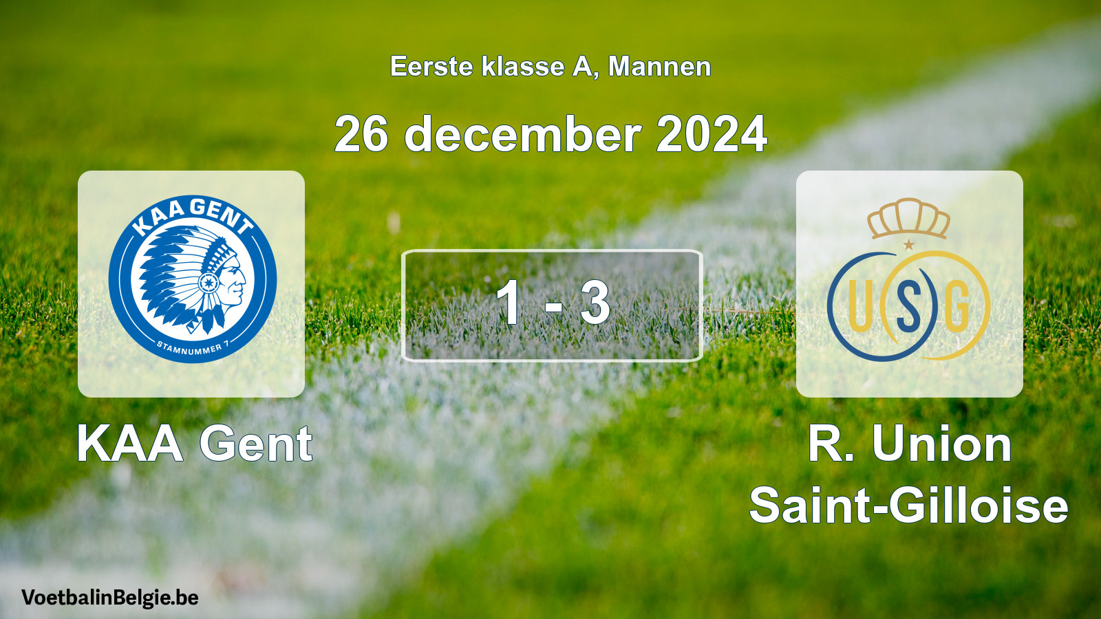 Gespeelde wedstrijd mannenvoetbal: KAA Gent - R. Union Saint-Gilloise 1 - 3 (26 december 2024)