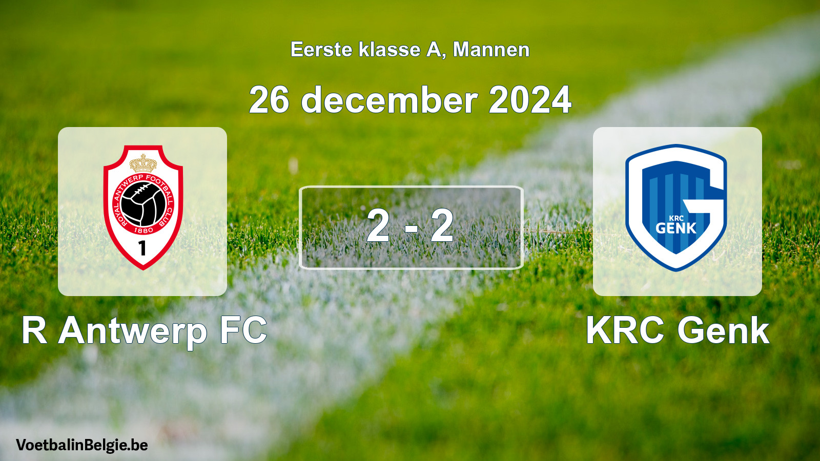 Gespeelde wedstrijd mannenvoetbal: R Antwerp FC - KRC Genk 2 - 2 (26 december 2024)