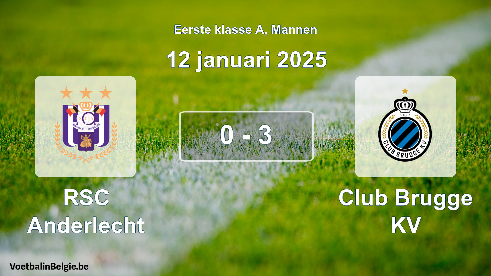 Gespeelde wedstrijd mannenvoetbal: RSC Anderlecht - Club Brugge KV 0 - 3 (12 januari 2025)