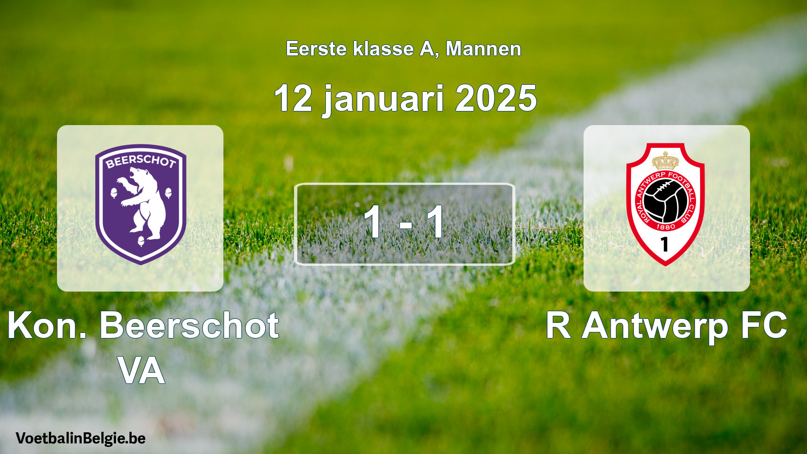 Gespeelde wedstrijd mannenvoetbal: Kon. Beerschot VA - R Antwerp FC 1 - 1 (12 januari 2025)