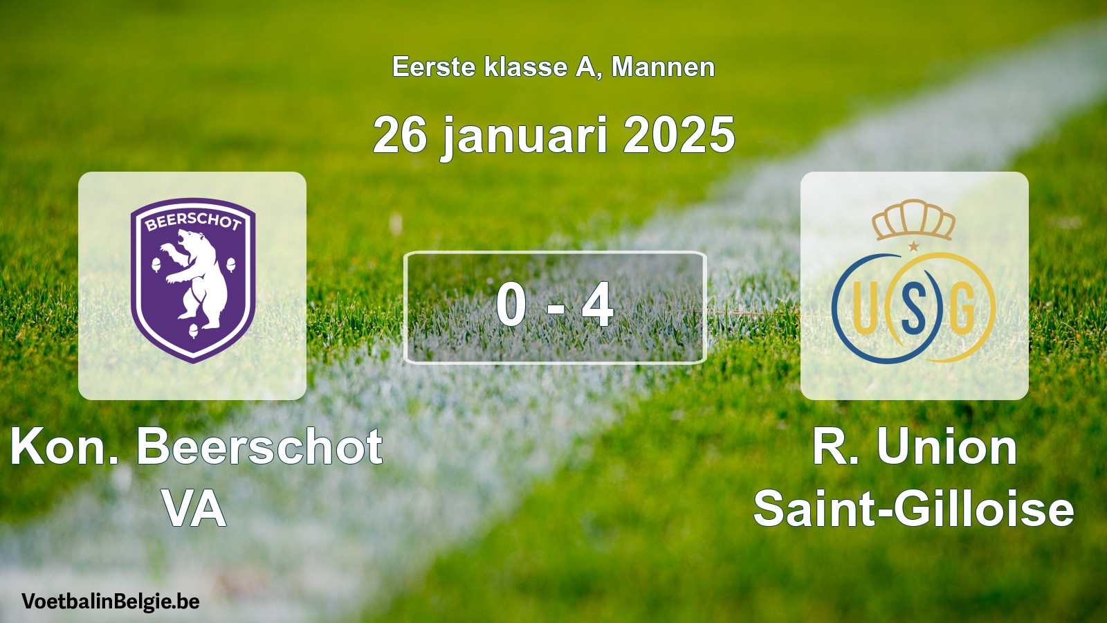Gespeelde wedstrijd mannenvoetbal: Kon. Beerschot VA - R. Union Saint-Gilloise 0 - 4 (26 januari 2025)