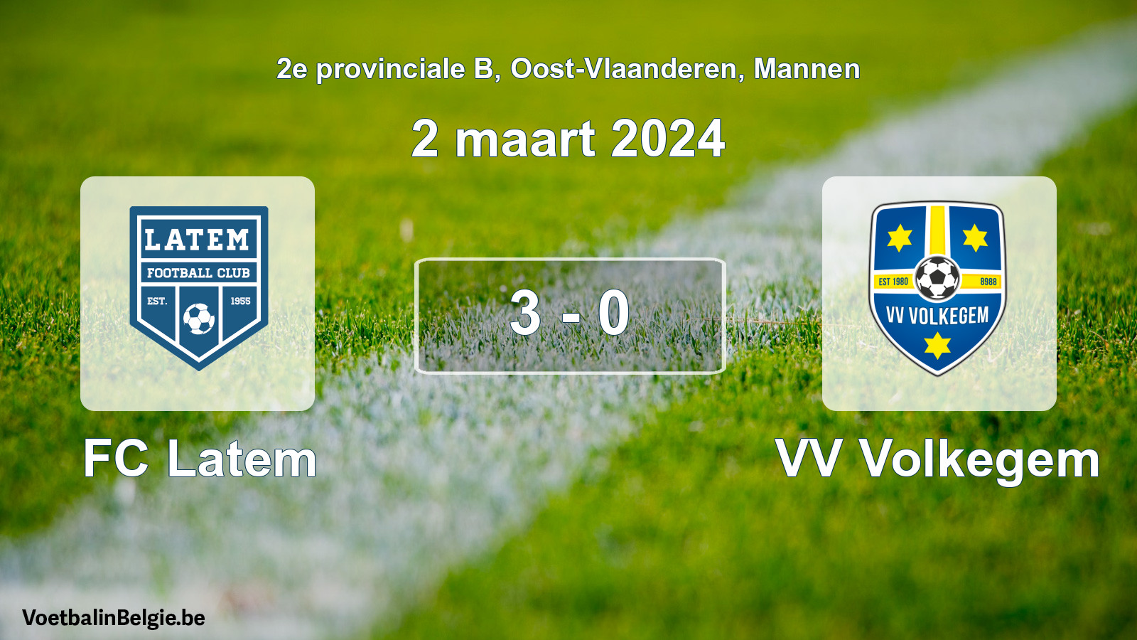 Gespeelde wedstrijd mannenvoetbal: FC Latem - VV Volkegem 3 - 0 (2 maart 2024)