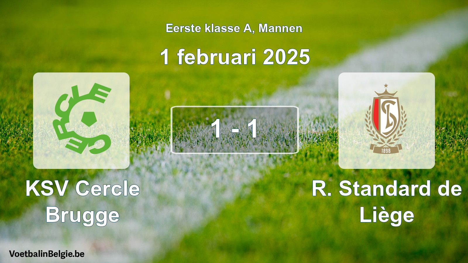 Gespeelde wedstrijd mannenvoetbal: KSV Cercle Brugge - R. Standard de Liège 1 - 1 (1 februari 2025)