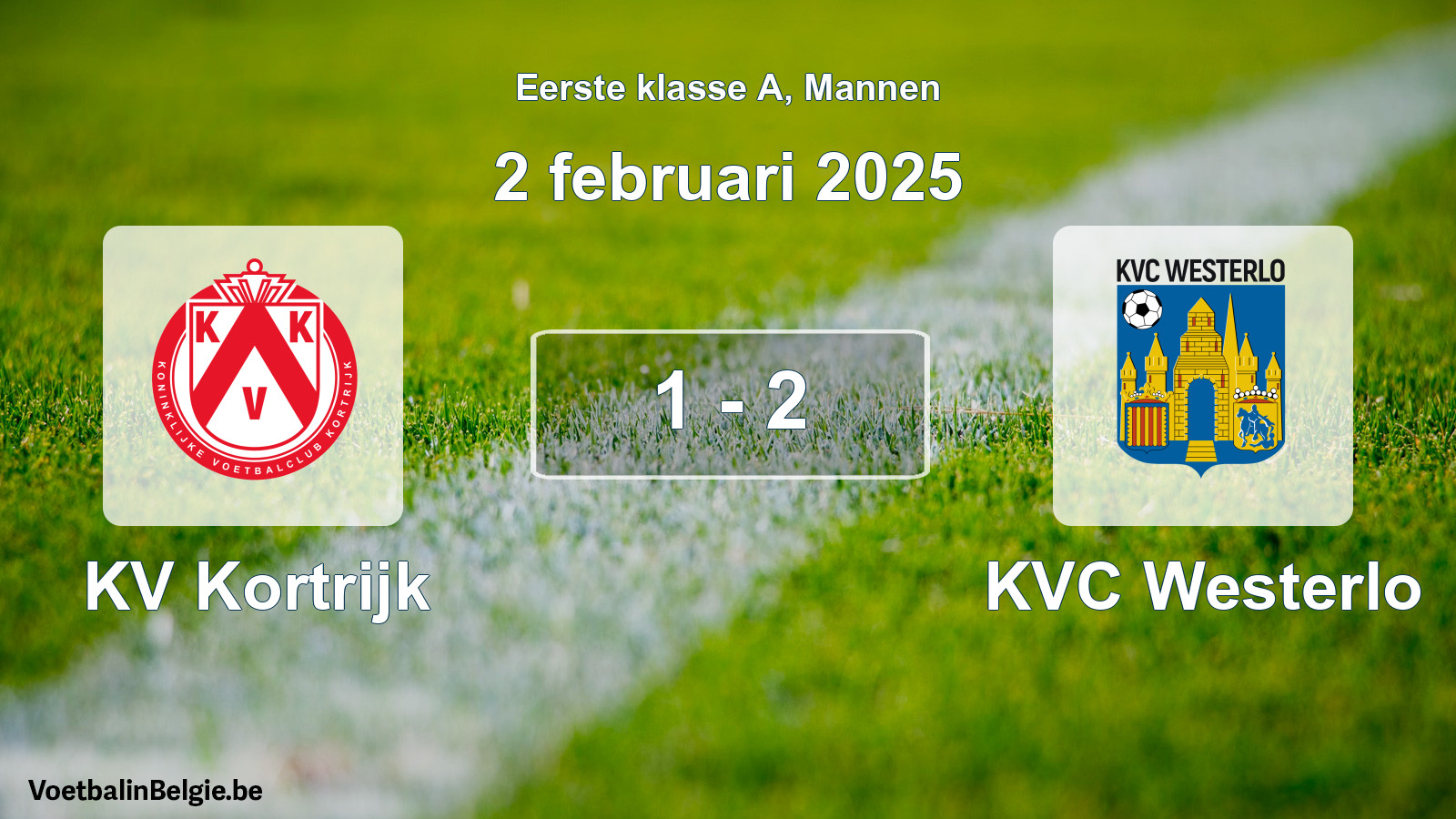 Gespeelde wedstrijd mannenvoetbal: KV Kortrijk - KVC Westerlo 1 - 2 (2 februari 2025)