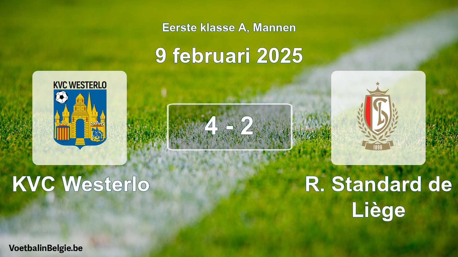 Gespeelde wedstrijd mannenvoetbal: KVC Westerlo - R. Standard de Liège 4 - 2 (9 februari 2025)