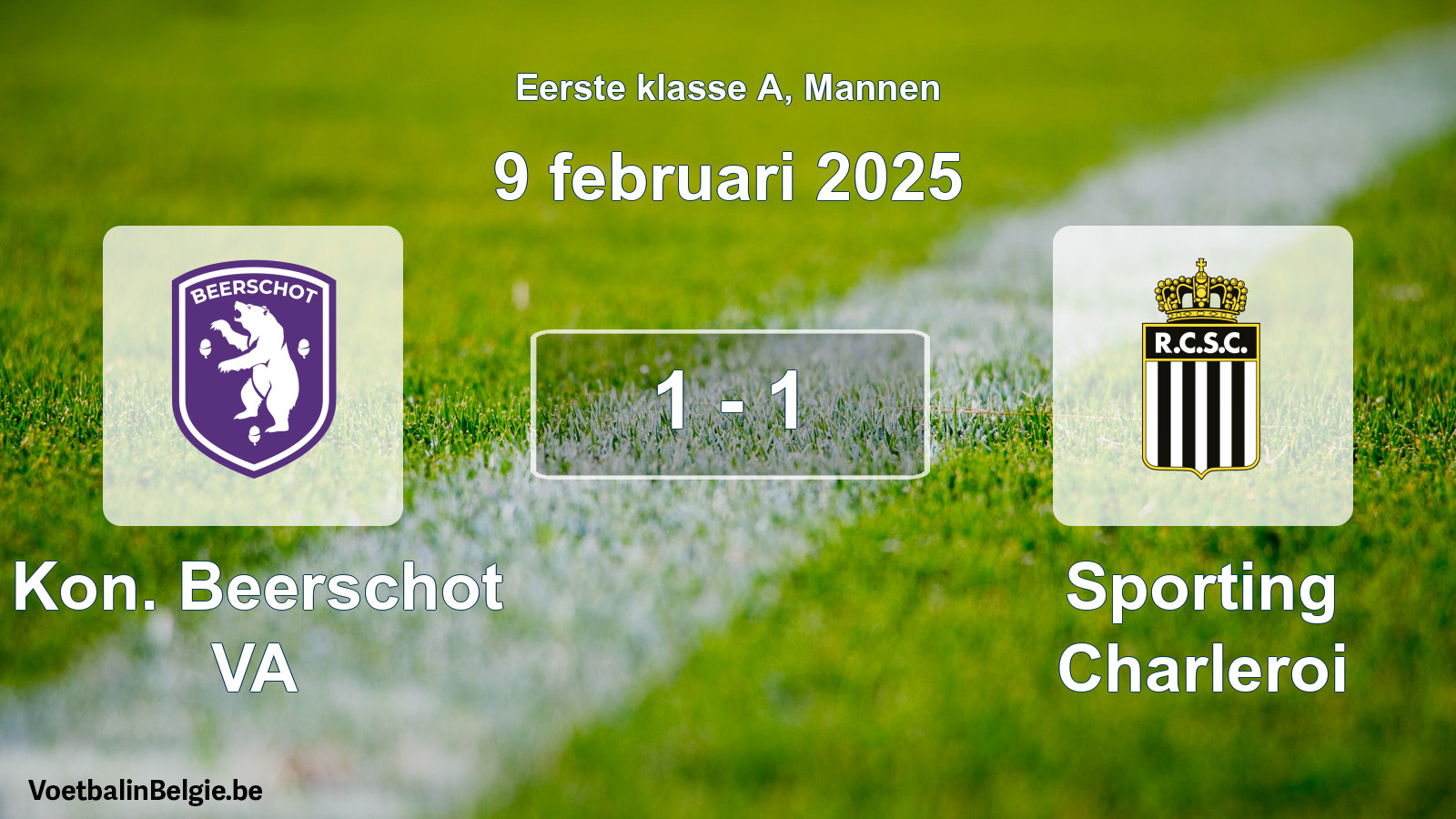 Gespeelde wedstrijd mannenvoetbal: Kon. Beerschot VA - Sporting Charleroi 1 - 1 (9 februari 2025)