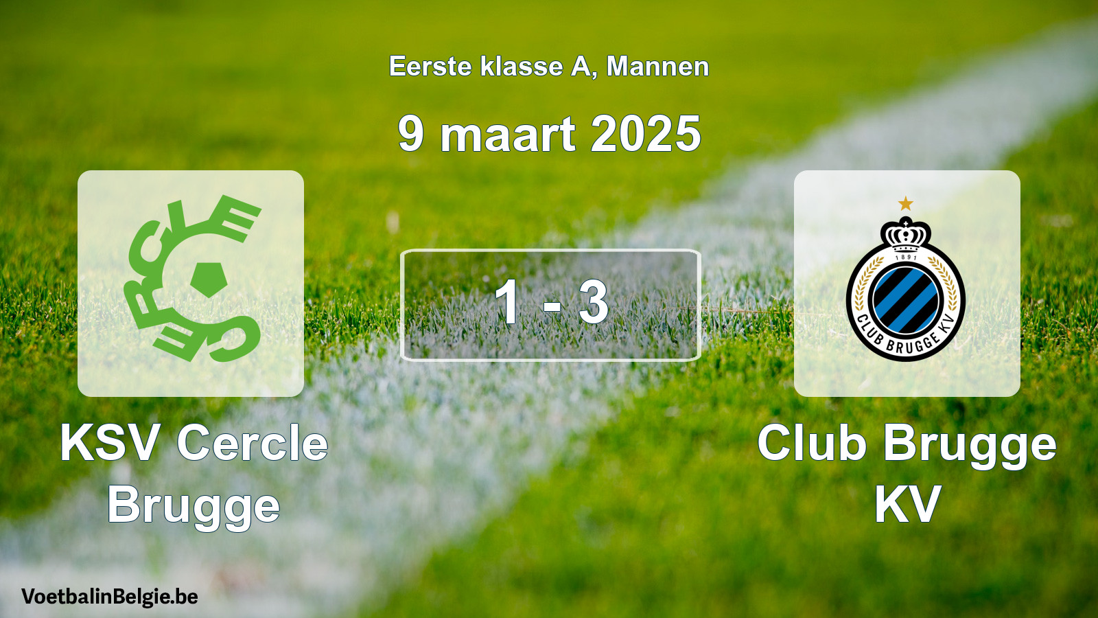 Gespeelde wedstrijd mannenvoetbal: KSV Cercle Brugge - Club Brugge KV 1 - 3 (9 maart 2025)