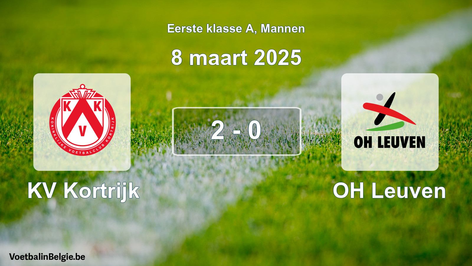 Gespeelde wedstrijd mannenvoetbal: KV Kortrijk - OH Leuven 2 - 0 (8 maart 2025)