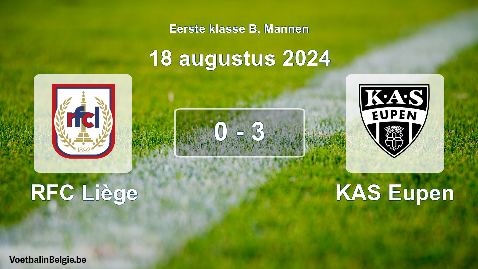 Gespeelde wedstrijd mannenvoetbal: RFC Liège - KAS Eupen 0 - 3 (18 augustus 2024)
