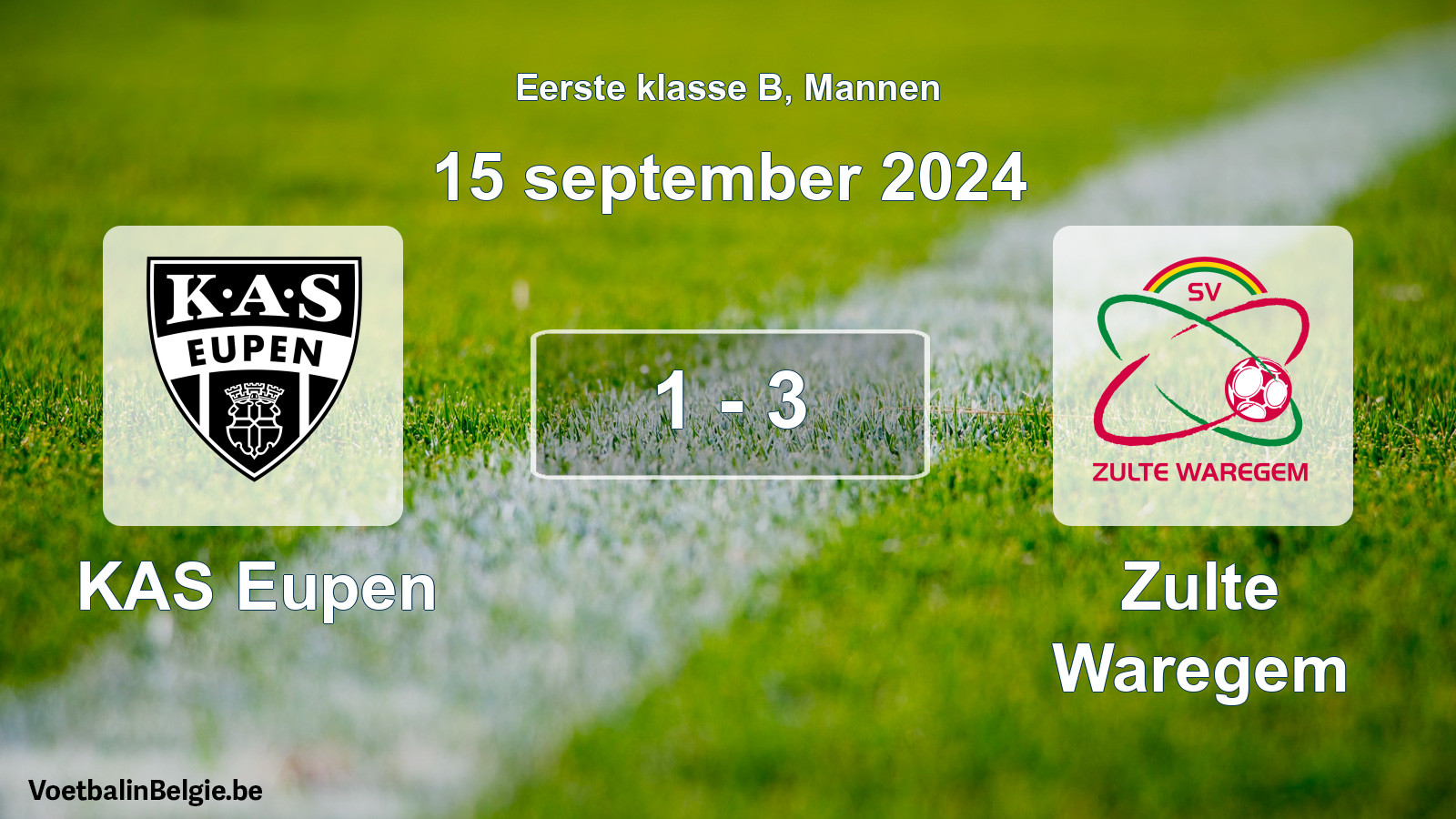 Gespeelde wedstrijd mannenvoetbal: KAS Eupen - Zulte Waregem 1 - 3 (15 september 2024)