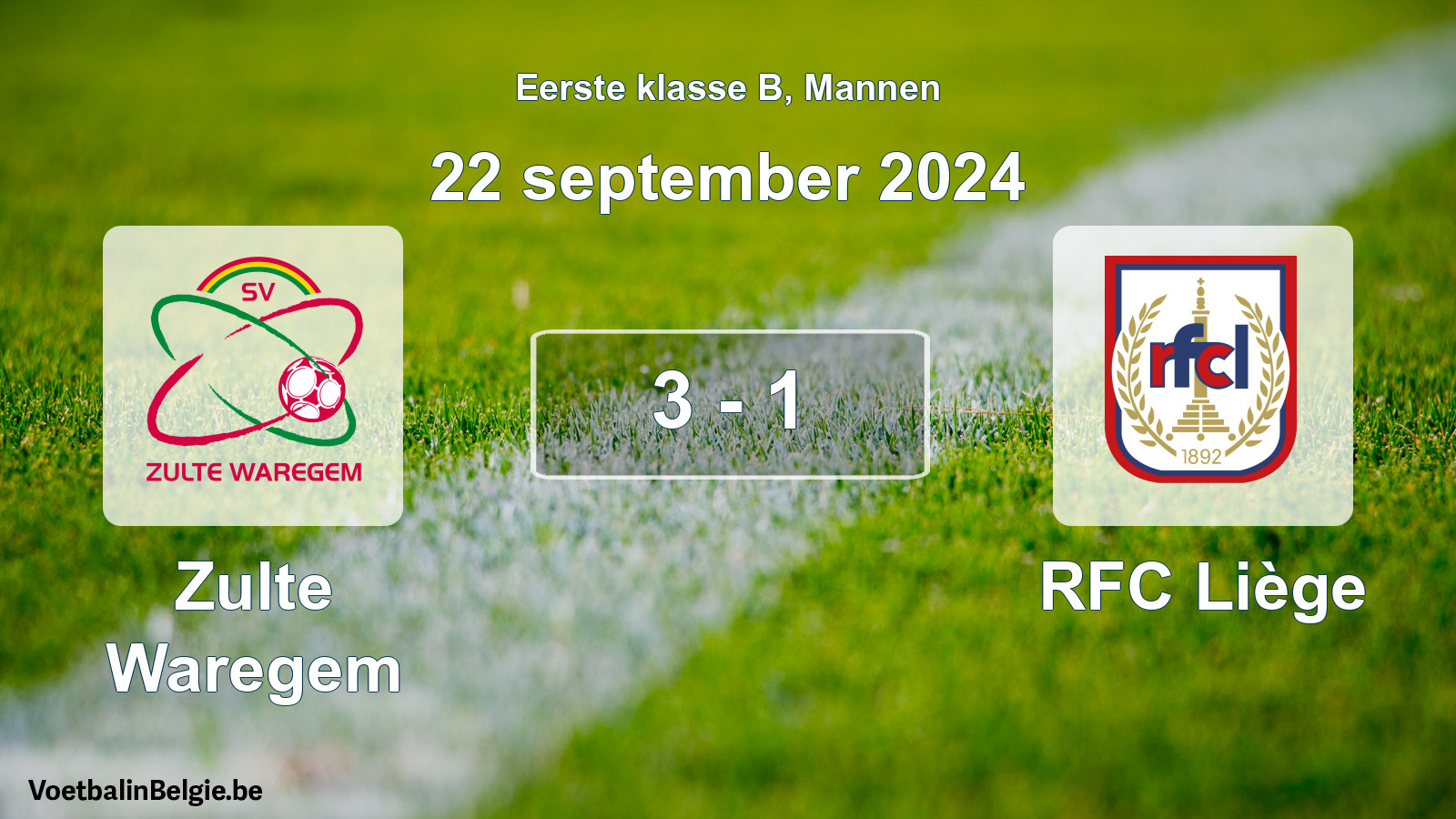 Gespeelde wedstrijd mannenvoetbal: Zulte Waregem - RFC Liège 3 - 1 (22 september 2024)