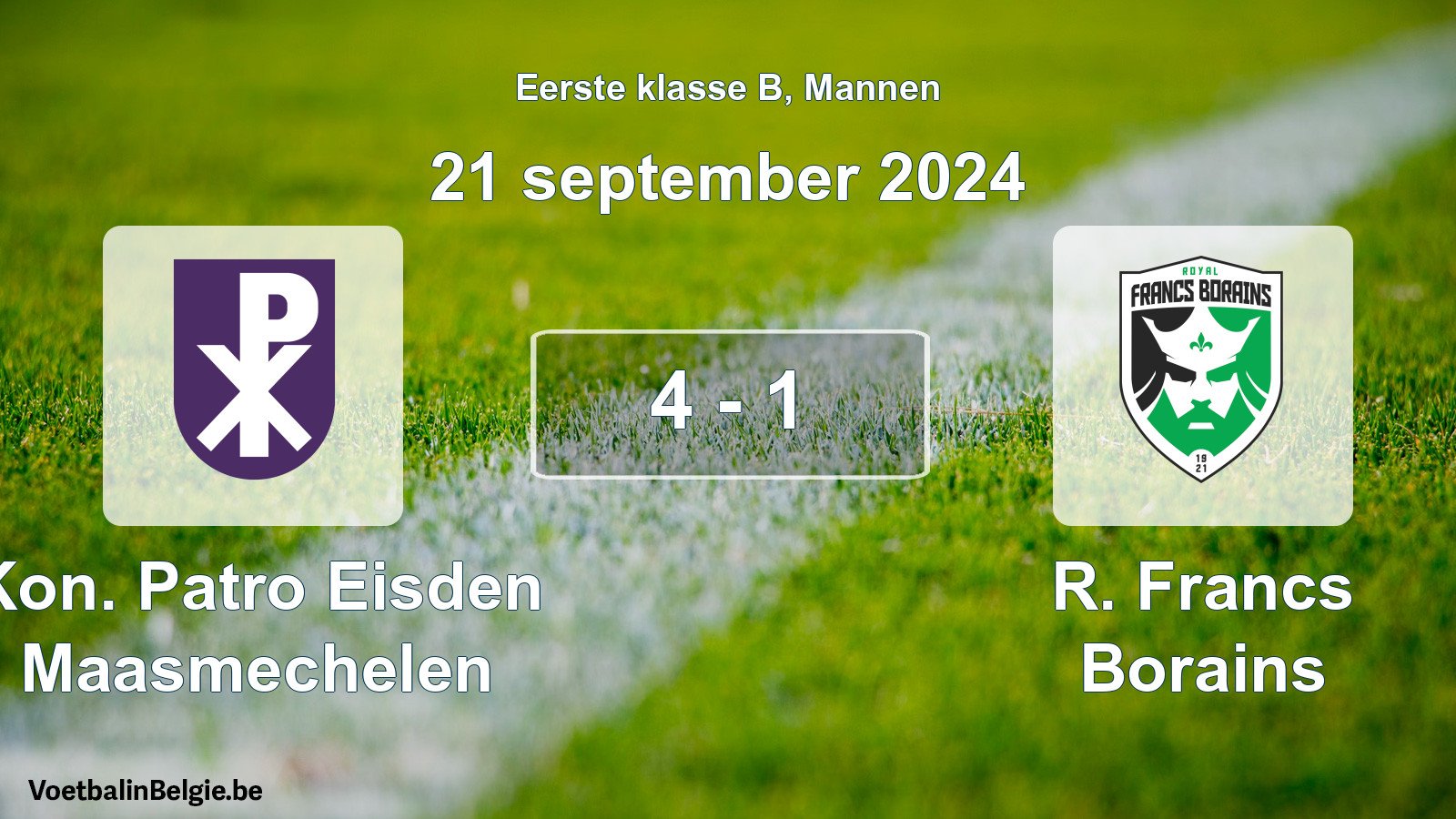 Gespeelde wedstrijd mannenvoetbal: Kon. Patro Eisden Maasmechelen - R. Francs Borains 4 - 1 (21 september 2024)