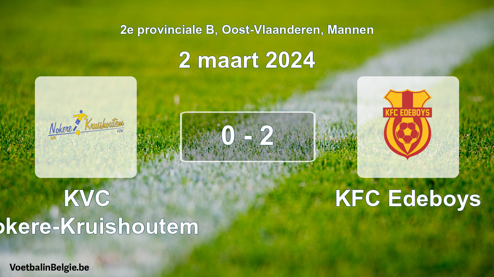 Gespeelde wedstrijd mannenvoetbal: KVC Nokere-Kruishoutem - KFC Edeboys 0 - 2 (2 maart 2024)