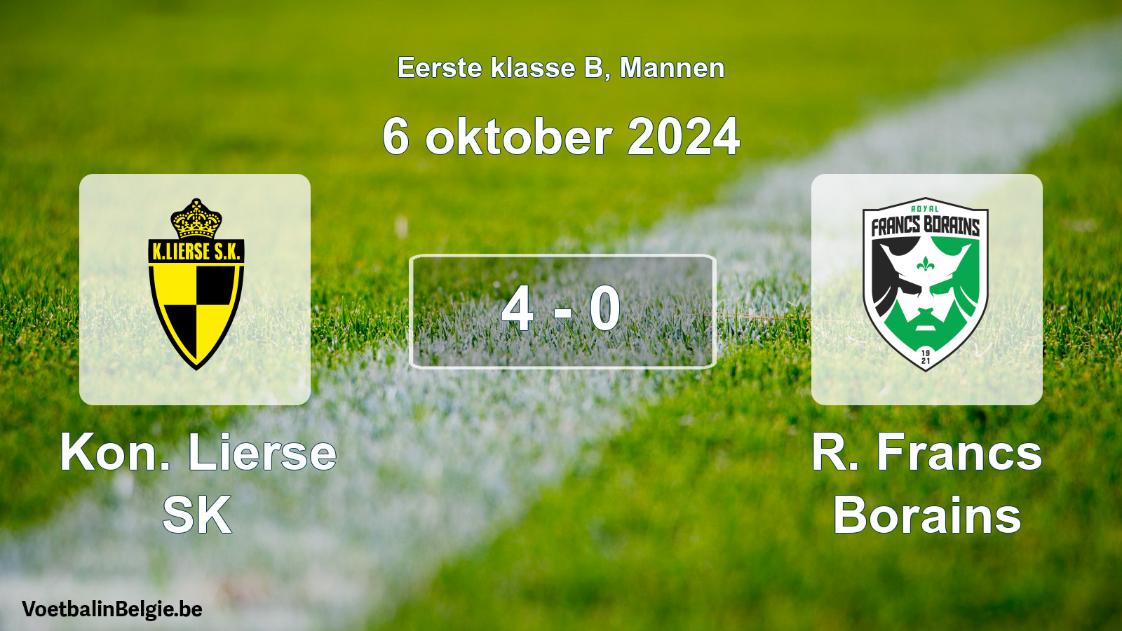 Gespeelde wedstrijd mannenvoetbal: Kon. Lierse SK - R. Francs Borains 4 - 0 (6 oktober 2024)