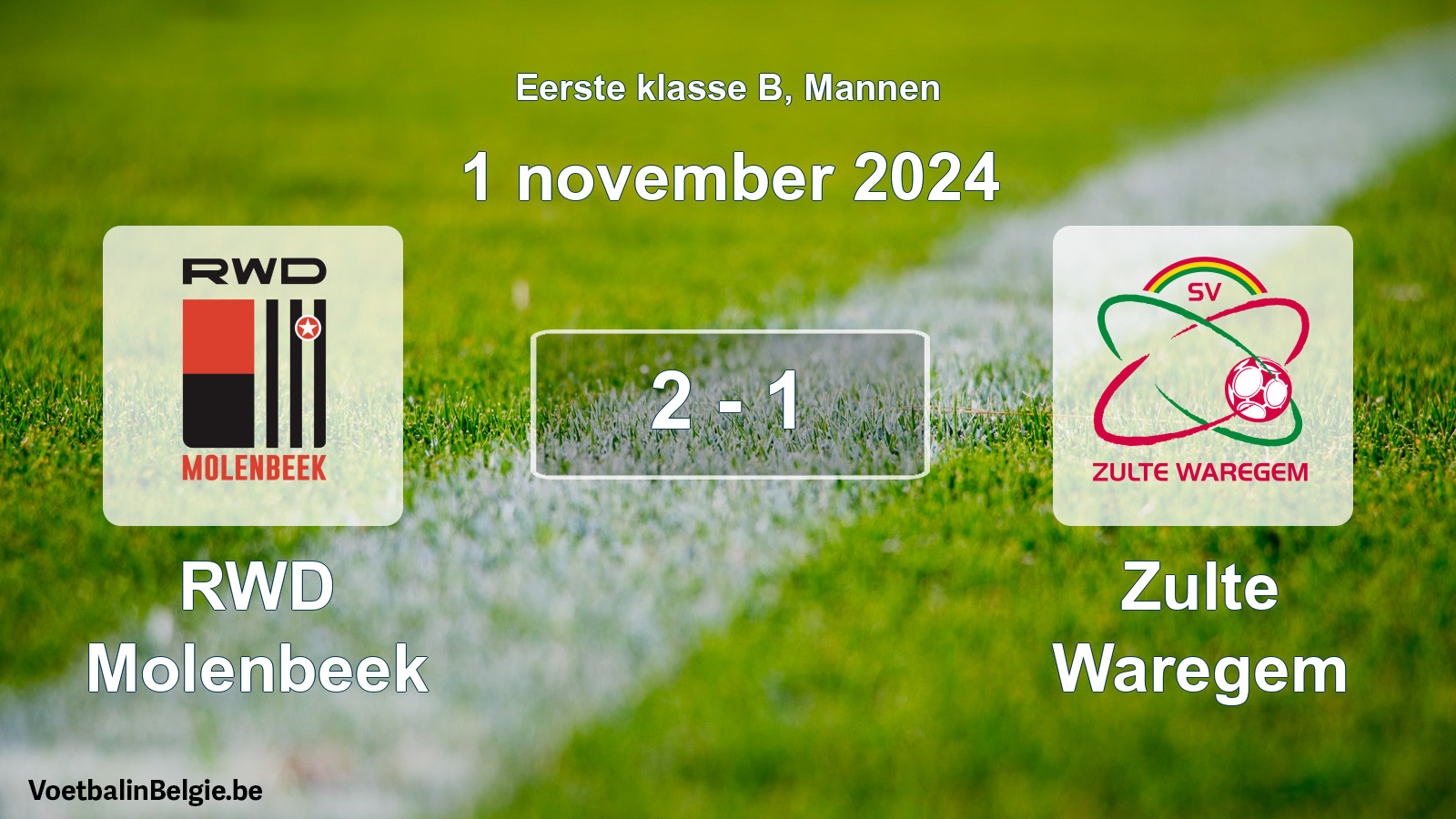Gespeelde wedstrijd mannenvoetbal: RWD Molenbeek - Zulte Waregem 2 - 1 (1 november 2024)