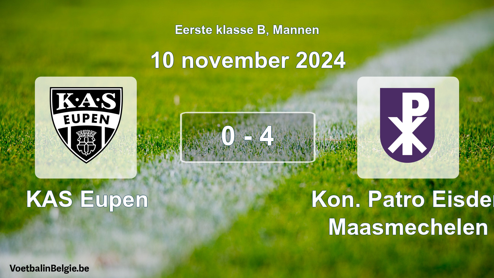 Gespeelde wedstrijd mannenvoetbal: KAS Eupen - Kon. Patro Eisden Maasmechelen 0 - 4 (10 november 2024)