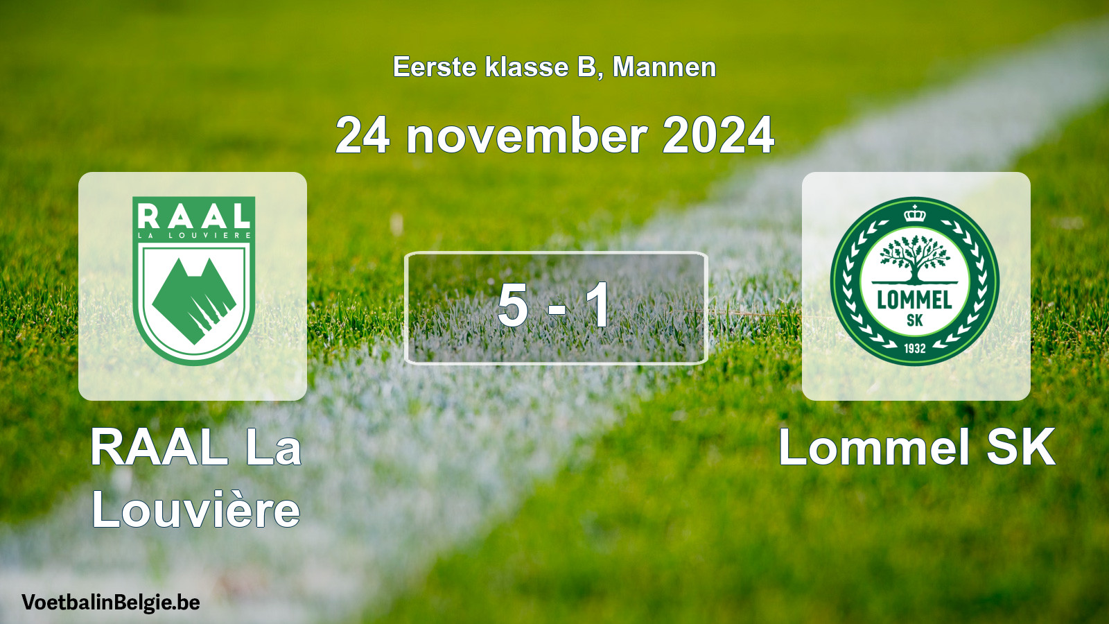 Gespeelde wedstrijd mannenvoetbal: RAAL La Louvière - Lommel SK 5 - 1 (24 november 2024)