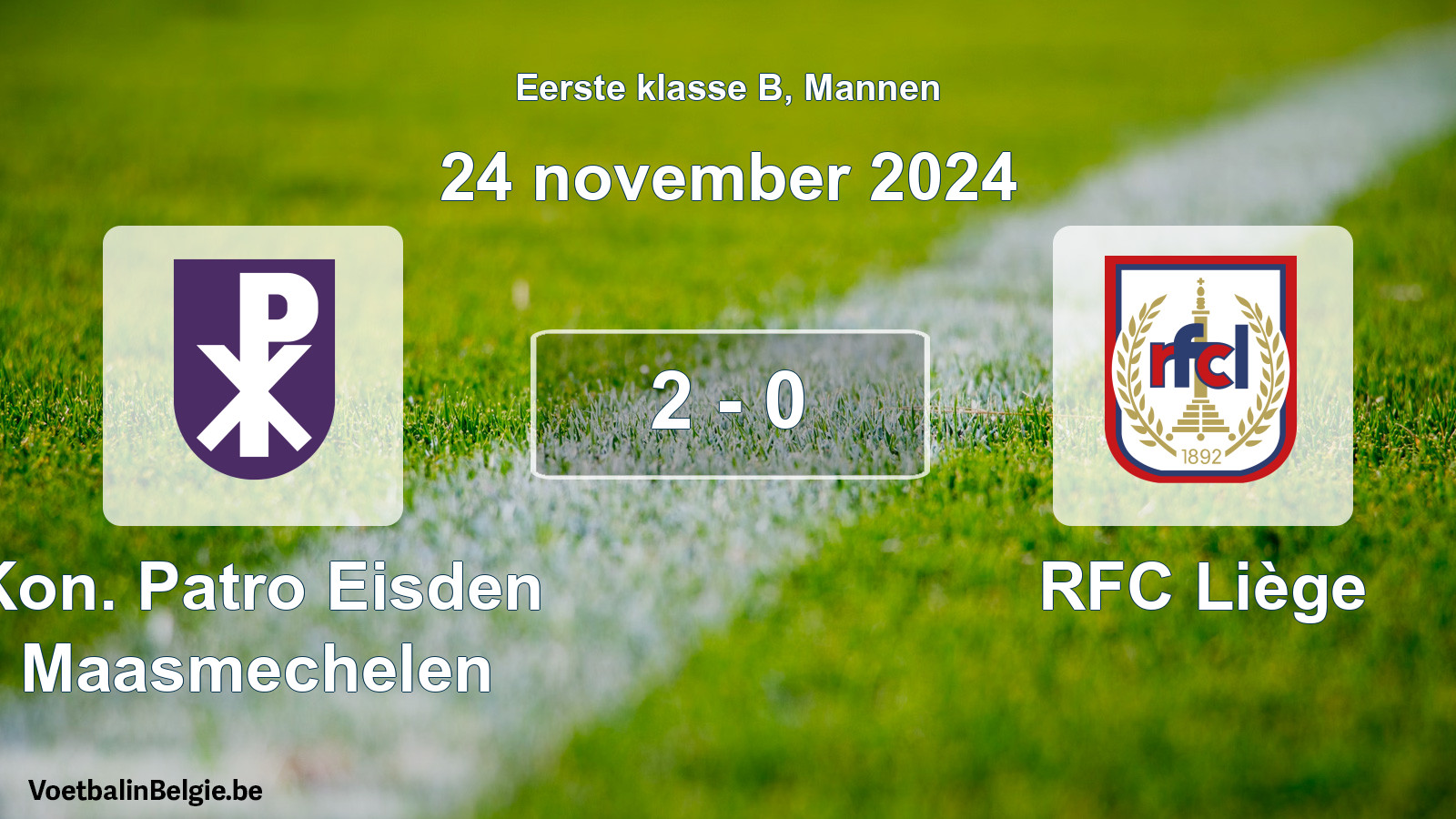 Gespeelde wedstrijd mannenvoetbal: Kon. Patro Eisden Maasmechelen - RFC Liège 2 - 0 (24 november 2024)