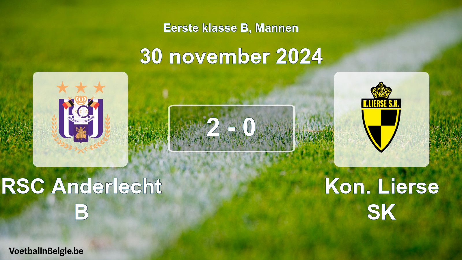 Gespeelde wedstrijd mannenvoetbal: RSC Anderlecht B - Kon. Lierse SK 2 - 0 (30 november 2024)
