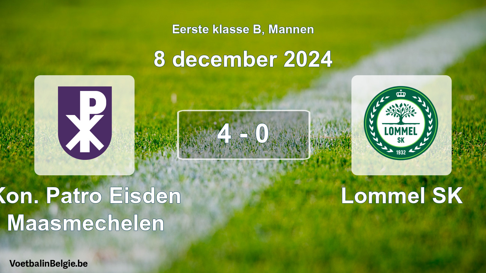 Gespeelde wedstrijd mannenvoetbal: Kon. Patro Eisden Maasmechelen - Lommel SK 4 - 0 (8 december 2024)