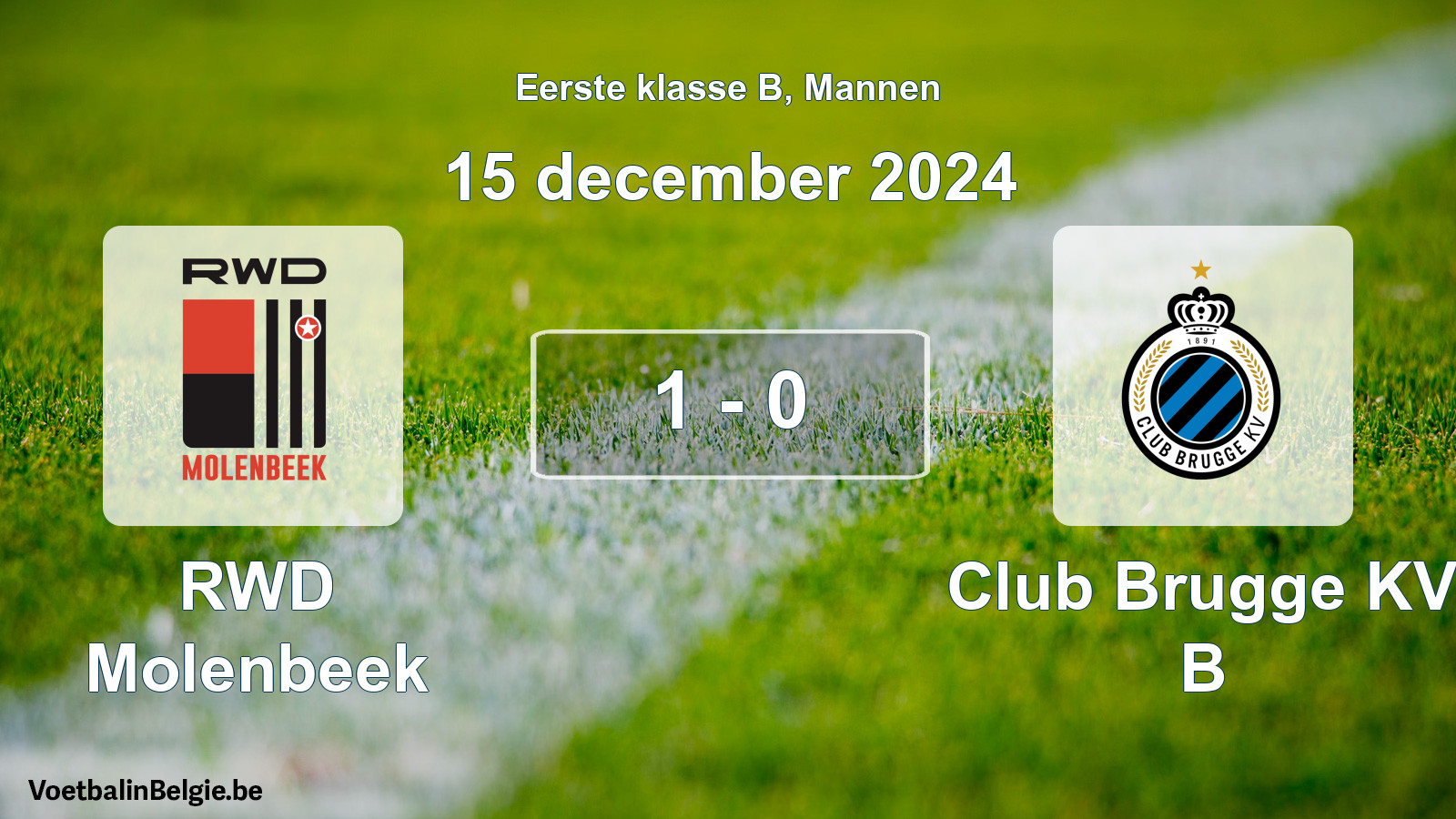 Gespeelde wedstrijd mannenvoetbal: RWD Molenbeek - Club Brugge KV B 1 - 0 (15 december 2024)