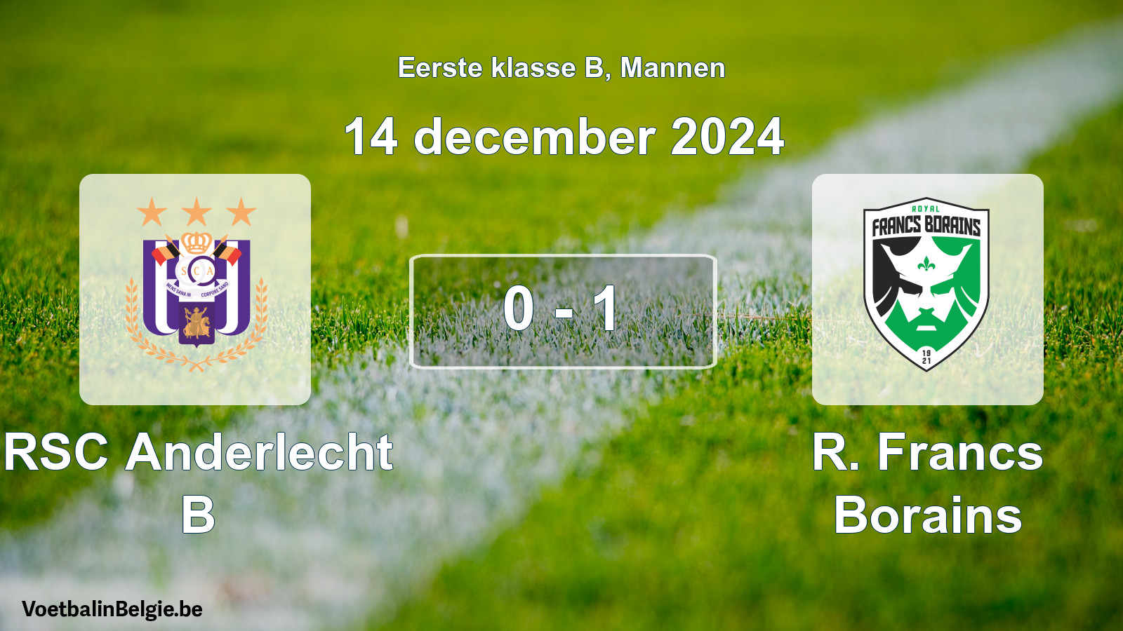 Gespeelde wedstrijd mannenvoetbal: RSC Anderlecht B - R. Francs Borains 0 - 1 (14 december 2024)