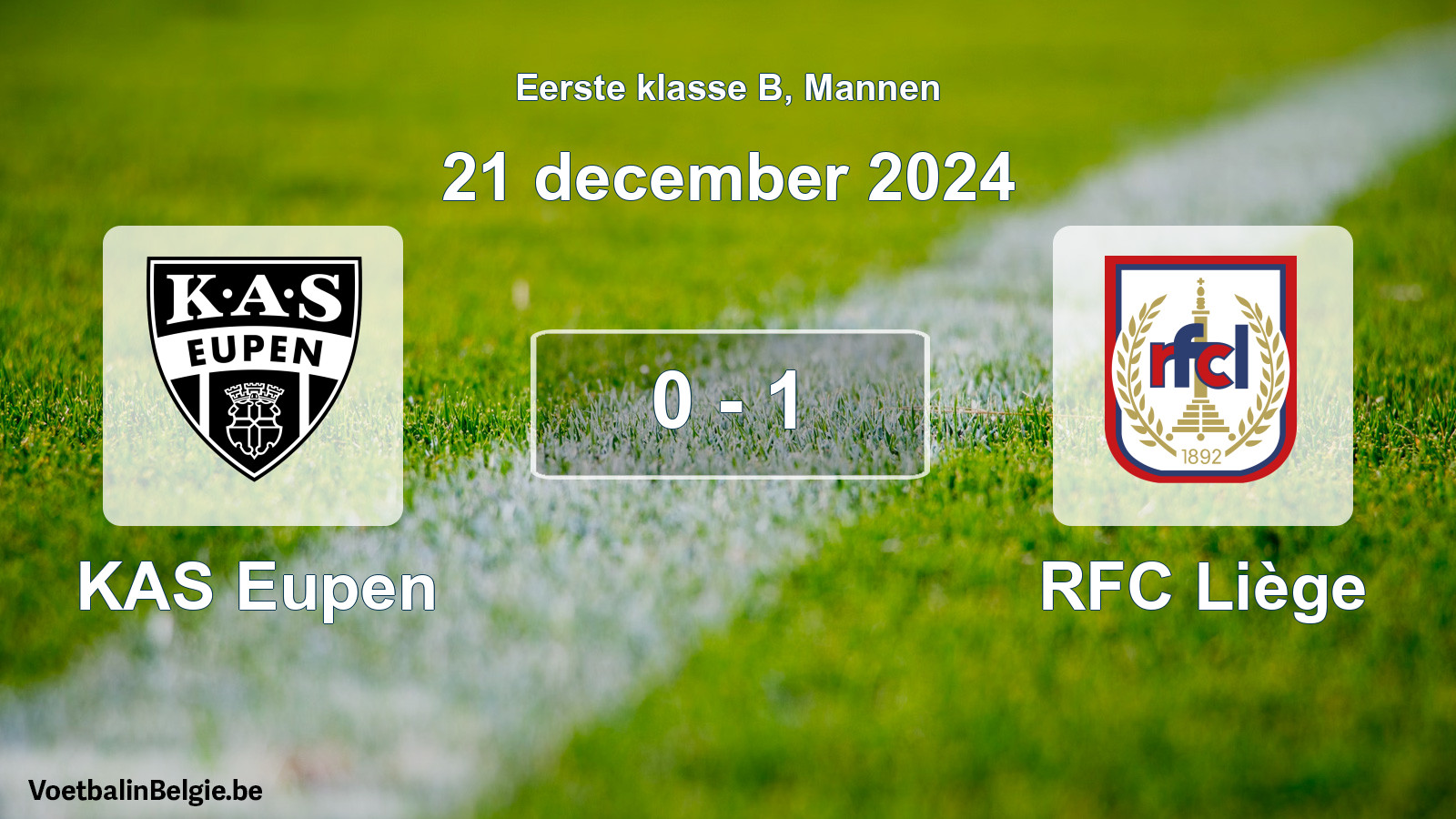 Gespeelde wedstrijd mannenvoetbal: KAS Eupen - RFC Liège 0 - 1 (21 december 2024)