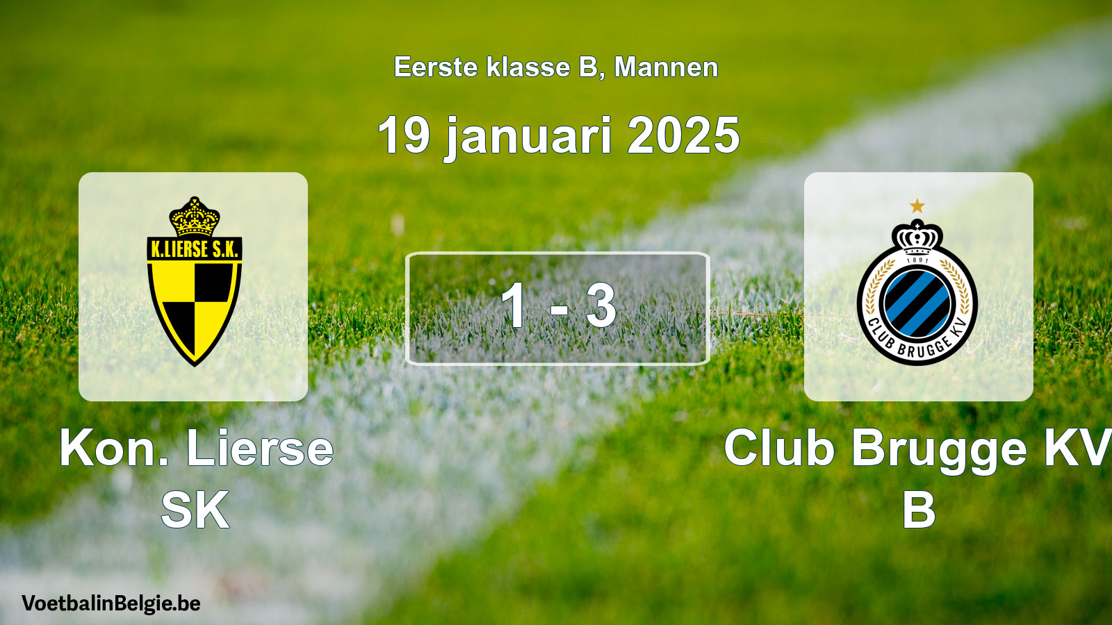Gespeelde wedstrijd mannenvoetbal: Kon. Lierse SK - Club Brugge KV B 1 - 3 (19 januari 2025)