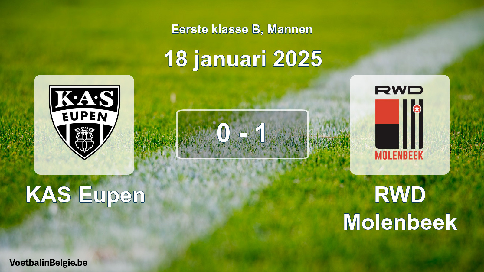 Gespeelde wedstrijd mannenvoetbal: KAS Eupen - RWD Molenbeek 0 - 1 (18 januari 2025)