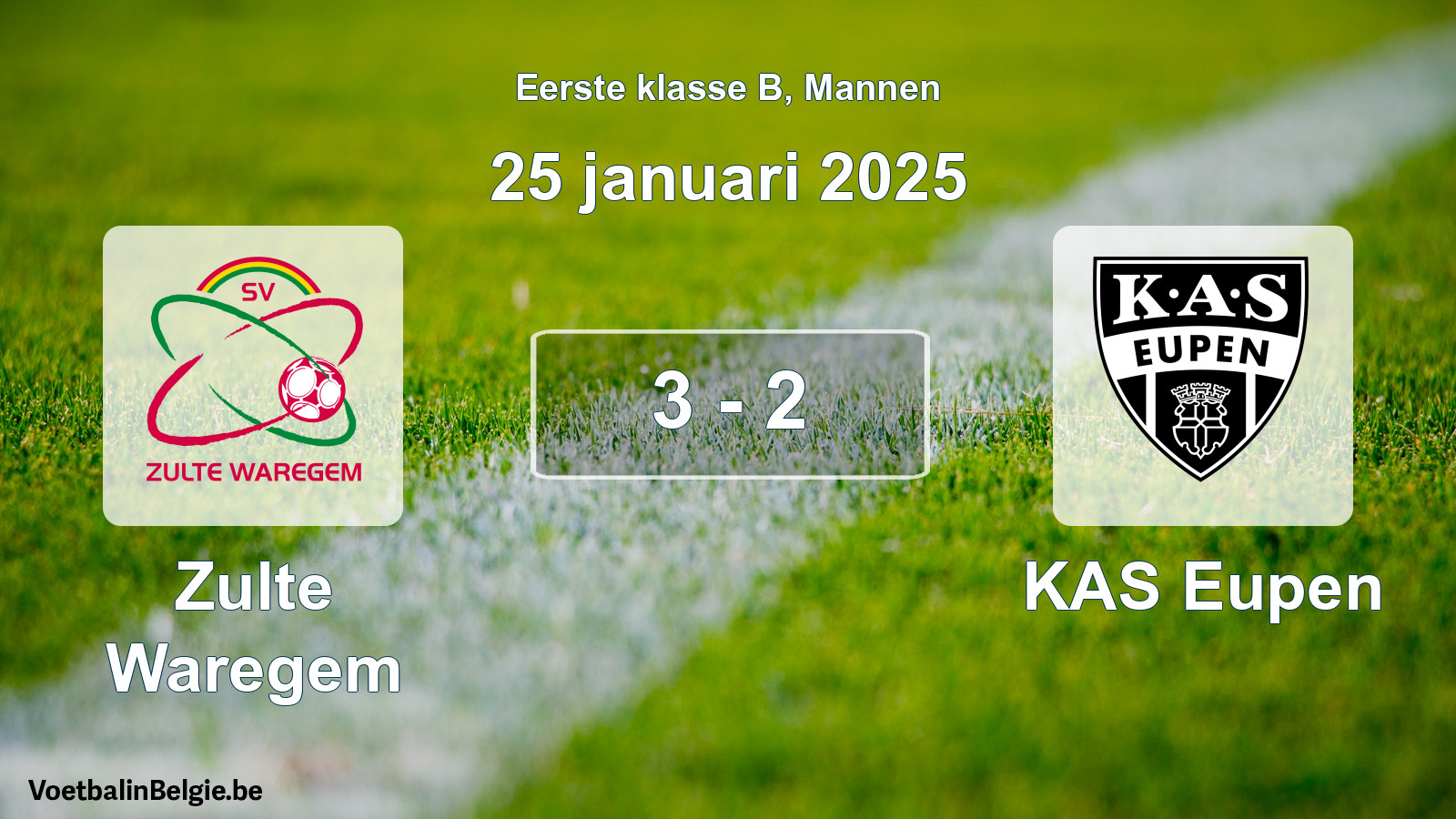 Gespeelde wedstrijd mannenvoetbal: Zulte Waregem - KAS Eupen 3 - 2 (25 januari 2025)