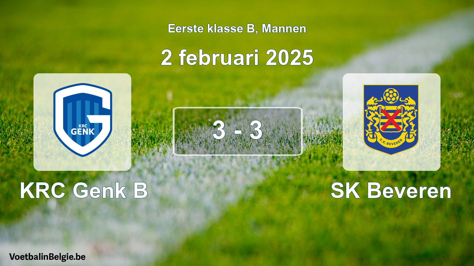 Gespeelde wedstrijd mannenvoetbal: KRC Genk B - SK Beveren 3 - 3 (2 februari 2025)