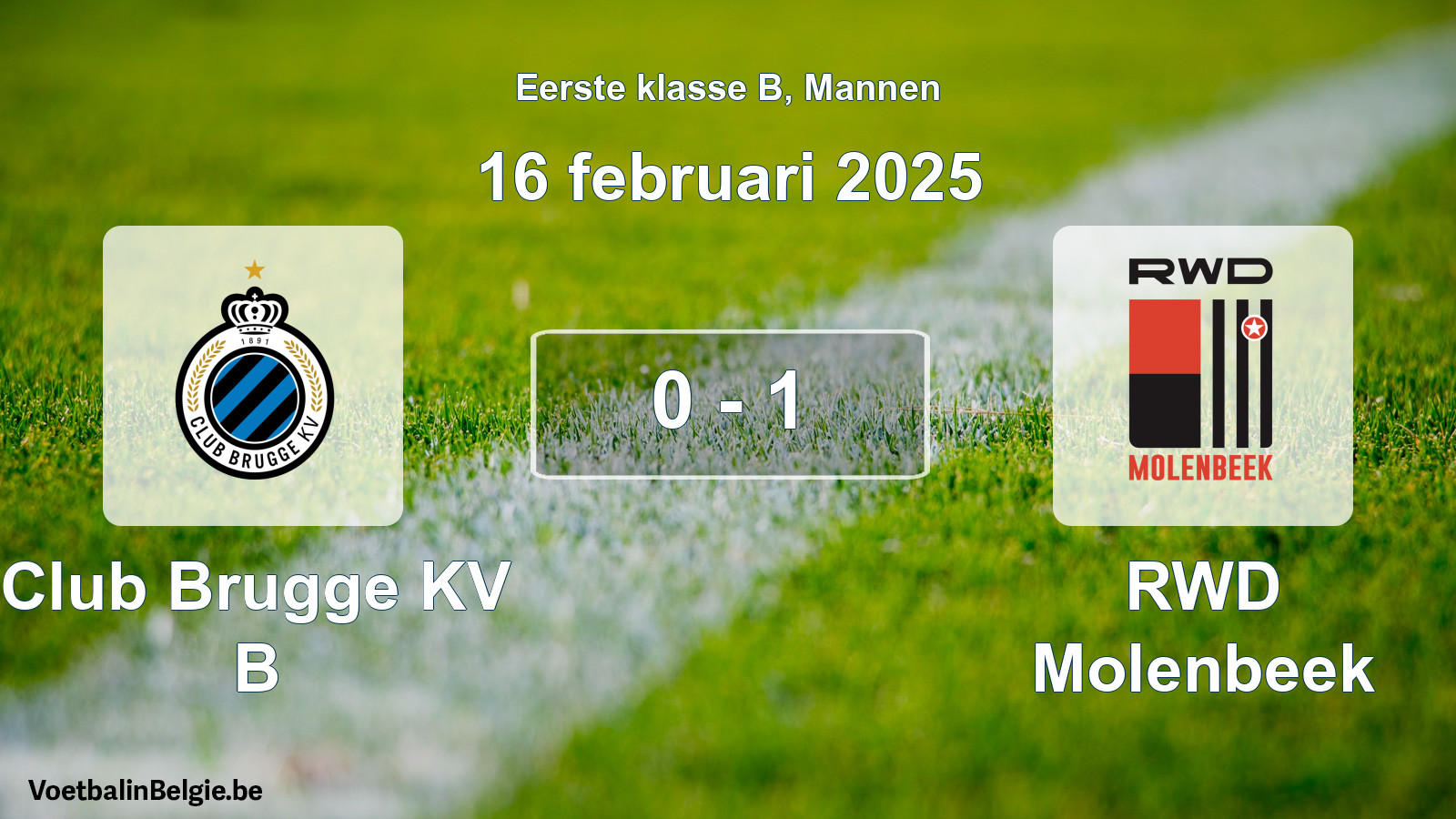 Gespeelde wedstrijd mannenvoetbal: Club Brugge KV B - RWD Molenbeek 0 - 1 (16 februari 2025)