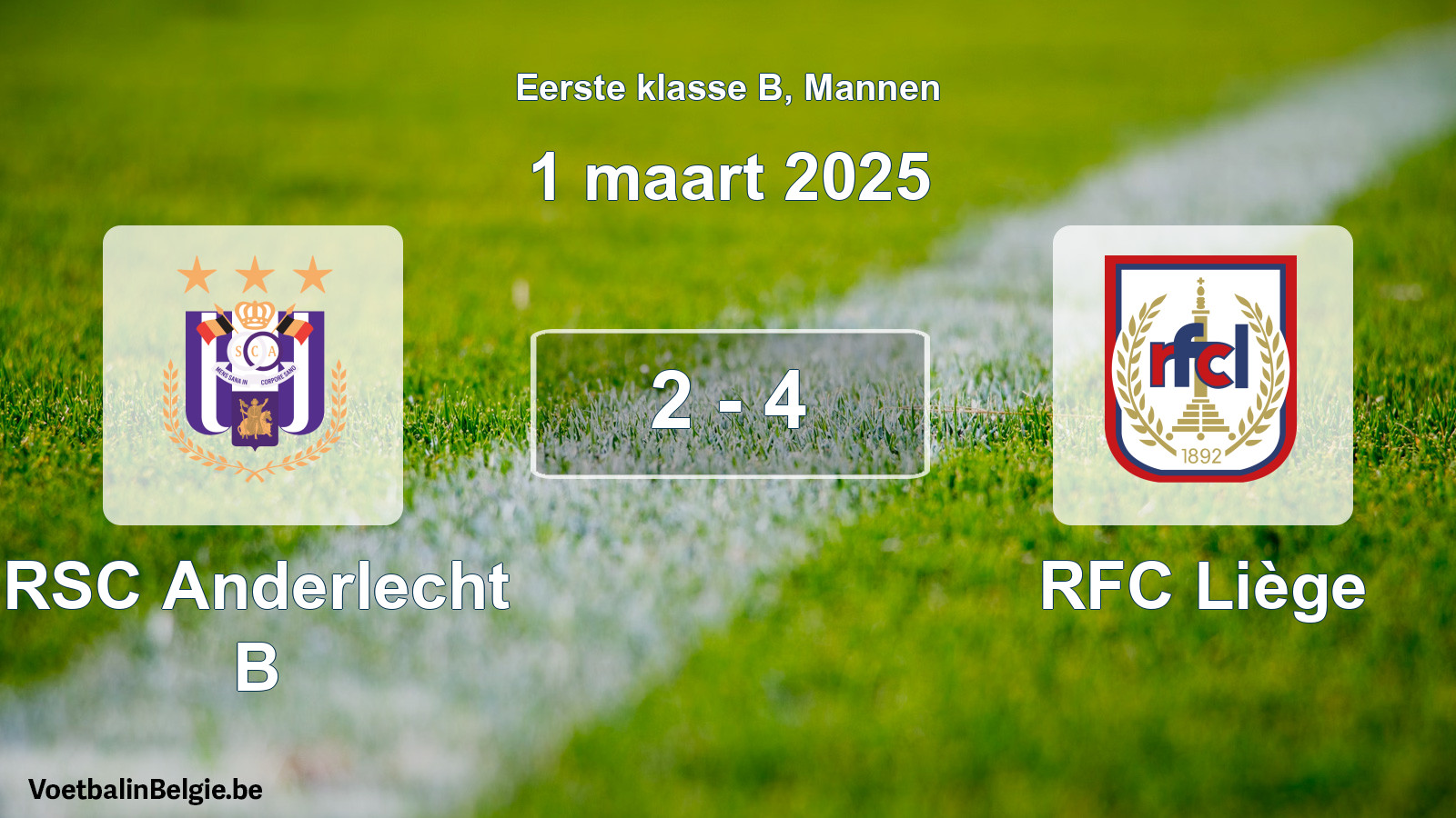 Gespeelde wedstrijd mannenvoetbal: RSC Anderlecht B - RFC Liège 2 - 4 (1 maart 2025)