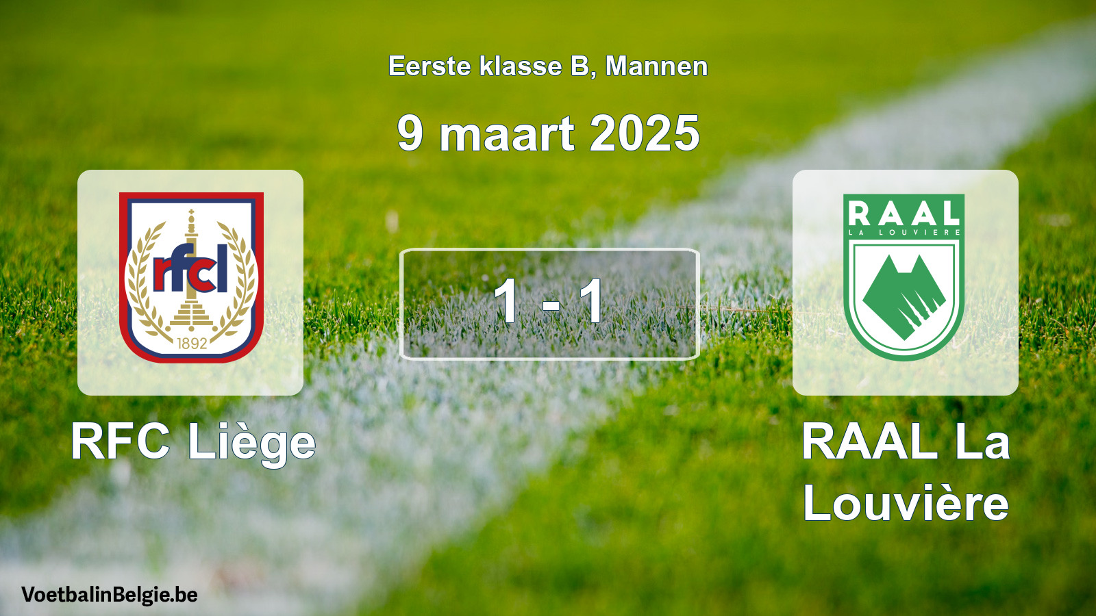 Gespeelde wedstrijd mannenvoetbal: RFC Liège - RAAL La Louvière 1 - 1 (9 maart 2025)