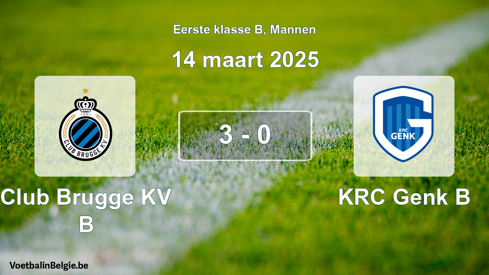 Gespeelde wedstrijd mannenvoetbal: Club Brugge KV B - KRC Genk B 3 - 0 (14 maart 2025)